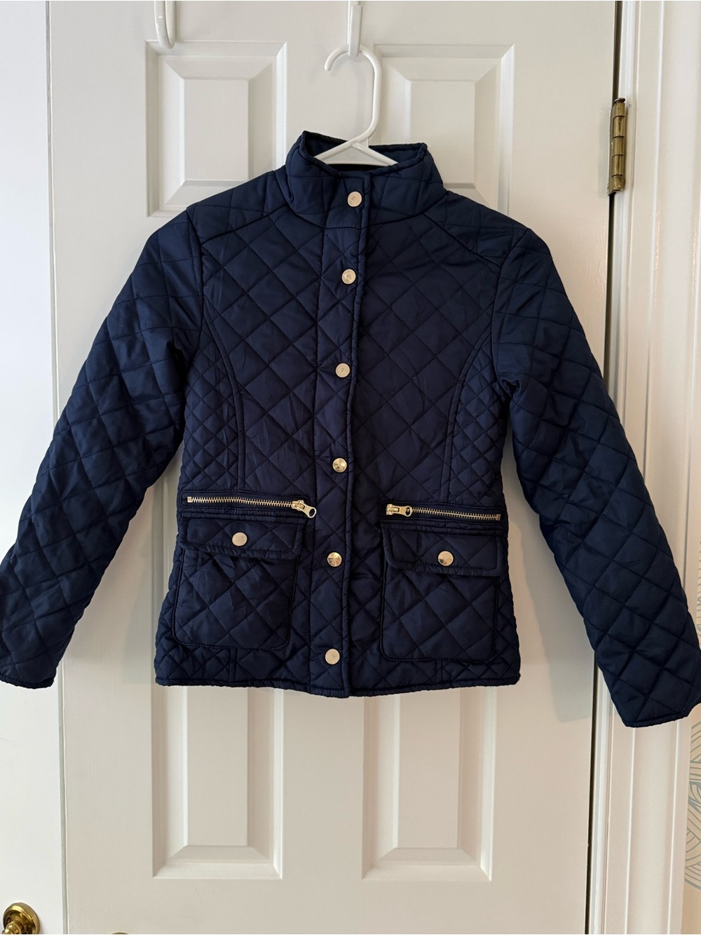 Me Jane Girl’s Quilted Navy Puffer Jacket with Gold Hardware size 10 EUC